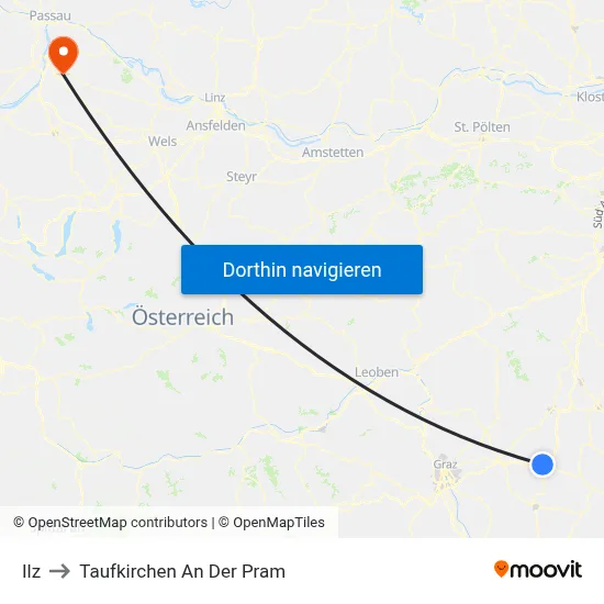 Ilz to Taufkirchen An Der Pram map
