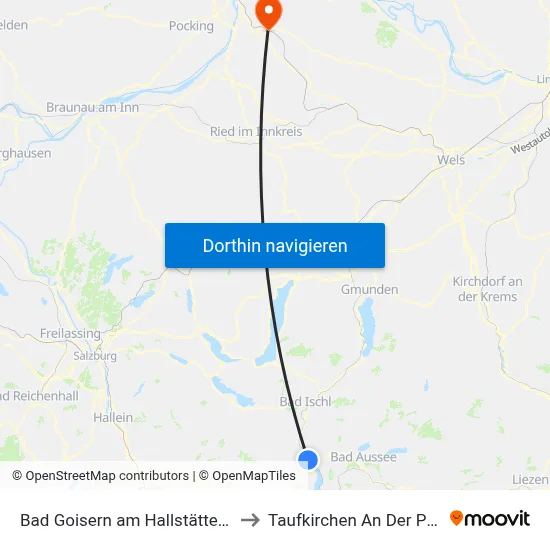 Bad Goisern am Hallstättersee to Taufkirchen An Der Pram map