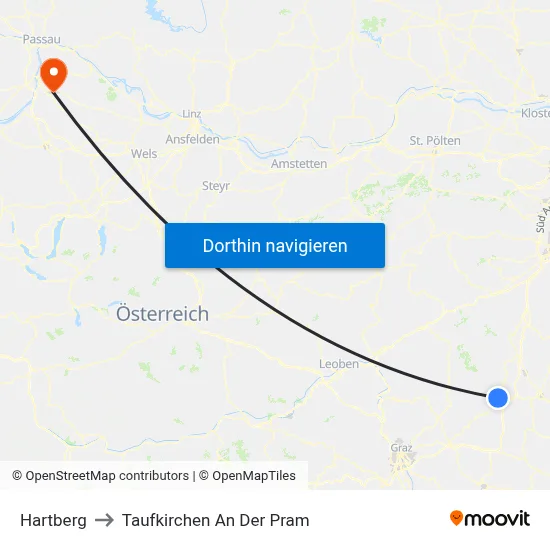 Hartberg to Taufkirchen An Der Pram map
