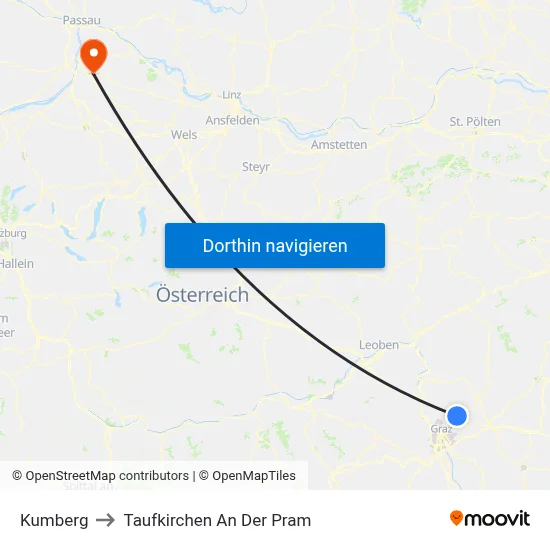 Kumberg to Taufkirchen An Der Pram map
