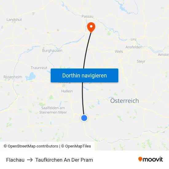 Flachau to Taufkirchen An Der Pram map