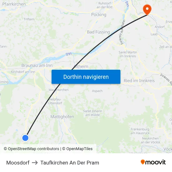 Moosdorf to Taufkirchen An Der Pram map