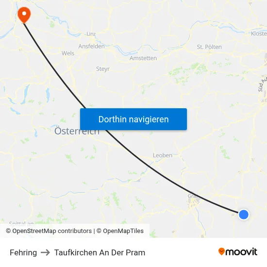 Fehring to Taufkirchen An Der Pram map