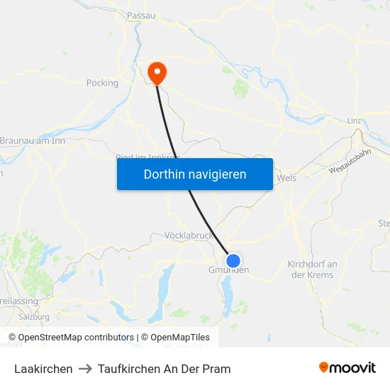 Laakirchen to Taufkirchen An Der Pram map