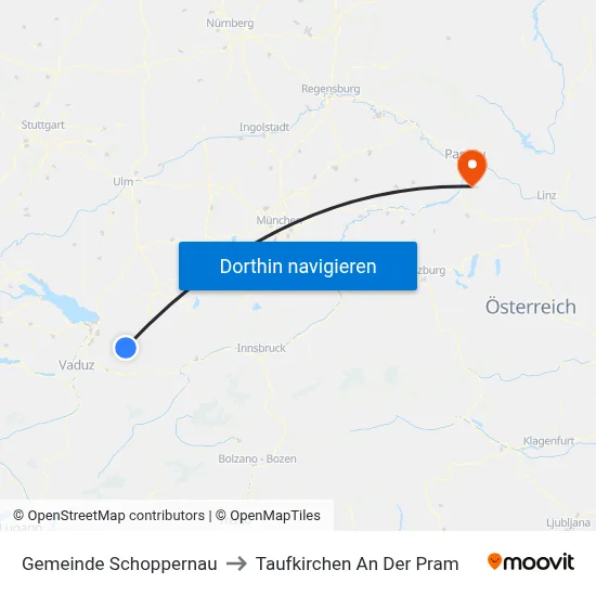 Gemeinde Schoppernau to Taufkirchen An Der Pram map