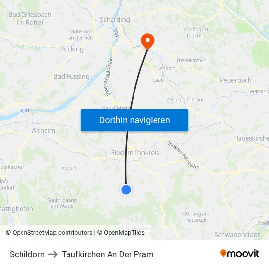 Schildorn to Taufkirchen An Der Pram map