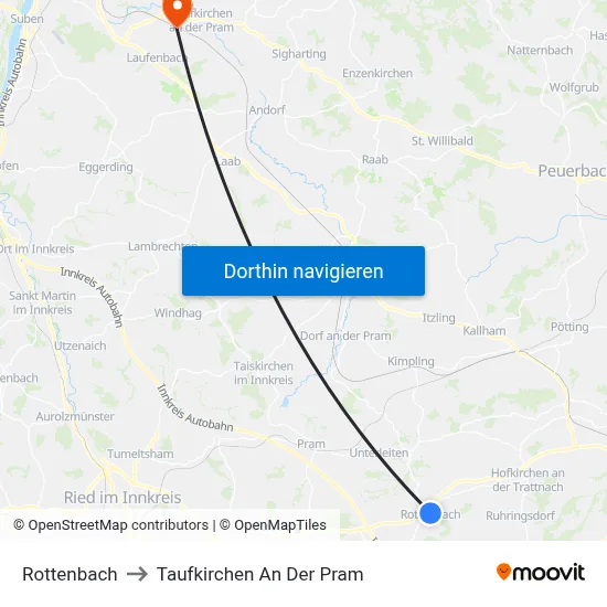 Rottenbach to Taufkirchen An Der Pram map