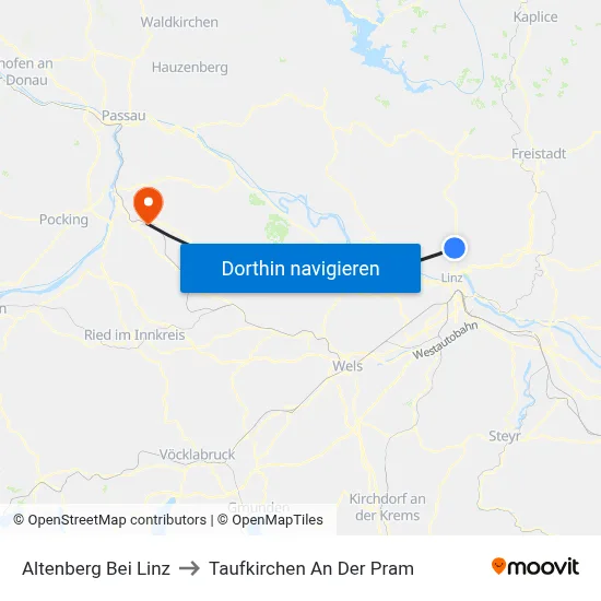 Altenberg Bei Linz to Taufkirchen An Der Pram map