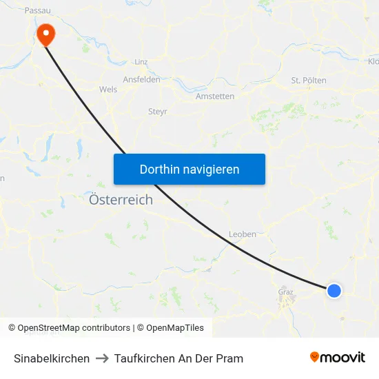 Sinabelkirchen to Taufkirchen An Der Pram map