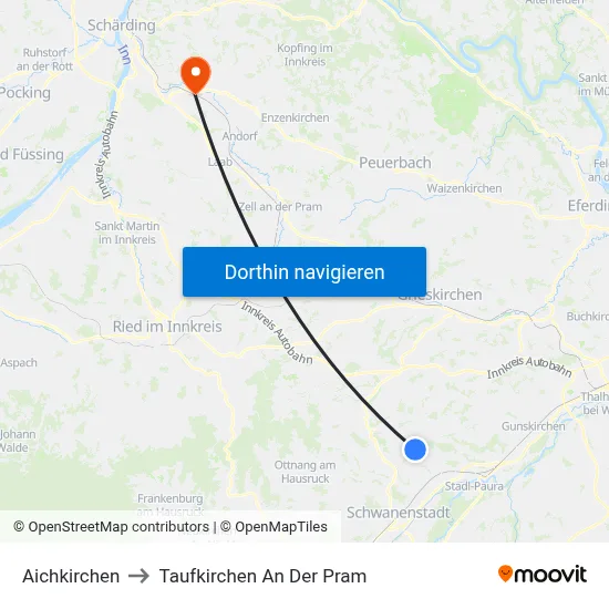 Aichkirchen to Taufkirchen An Der Pram map