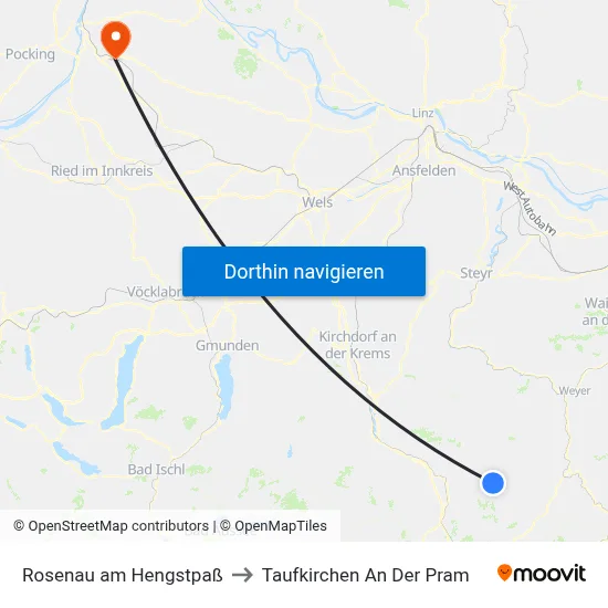 Rosenau am Hengstpaß to Taufkirchen An Der Pram map