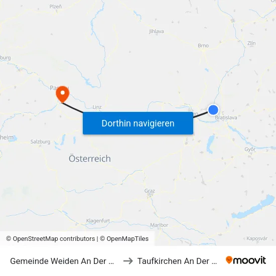 Gemeinde Weiden An Der March to Taufkirchen An Der Pram map