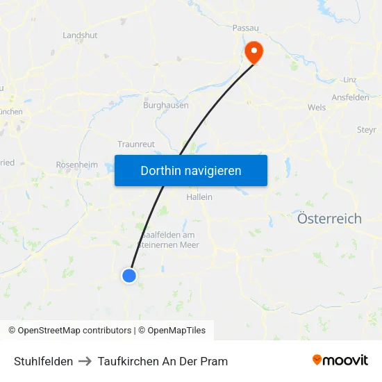 Stuhlfelden to Taufkirchen An Der Pram map