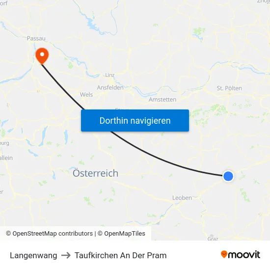 Langenwang to Taufkirchen An Der Pram map