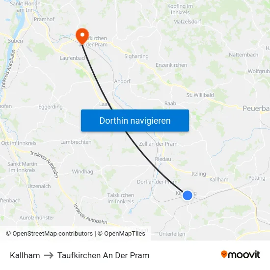 Kallham to Taufkirchen An Der Pram map