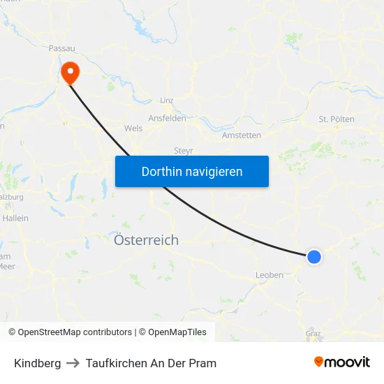 Kindberg to Taufkirchen An Der Pram map