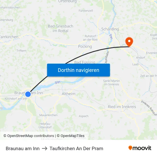 Braunau am Inn to Taufkirchen An Der Pram map
