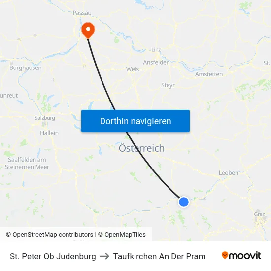 St. Peter Ob Judenburg to Taufkirchen An Der Pram map