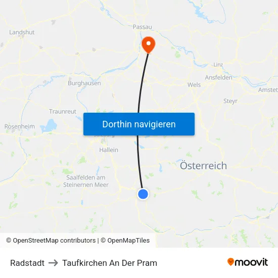 Radstadt to Taufkirchen An Der Pram map