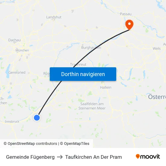 Gemeinde Fügenberg to Taufkirchen An Der Pram map