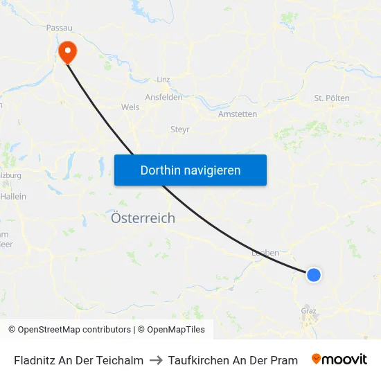 Fladnitz An Der Teichalm to Taufkirchen An Der Pram map