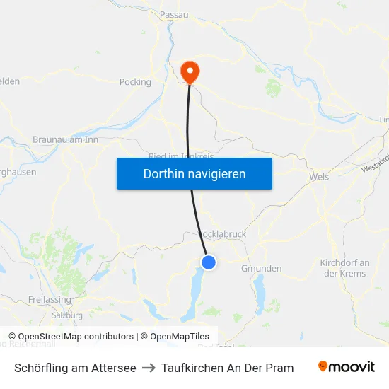 Schörfling am Attersee to Taufkirchen An Der Pram map