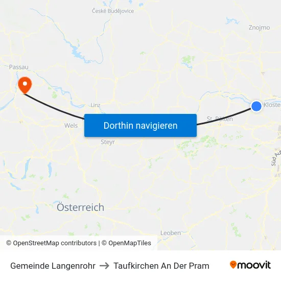 Gemeinde Langenrohr to Taufkirchen An Der Pram map