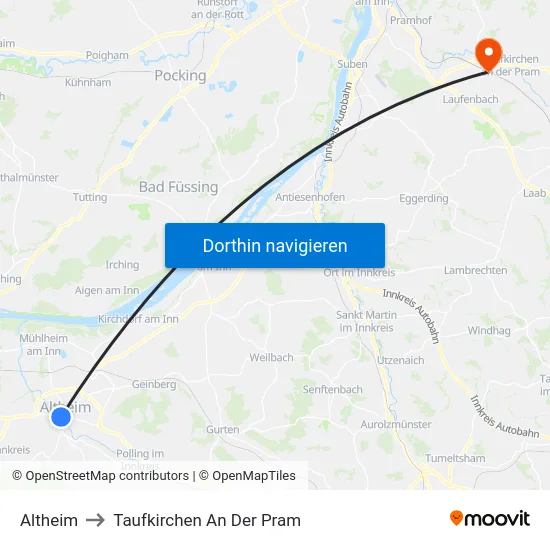 Altheim to Taufkirchen An Der Pram map