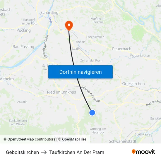 Geboltskirchen to Taufkirchen An Der Pram map