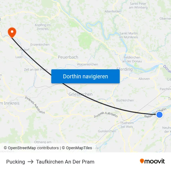 Pucking to Taufkirchen An Der Pram map