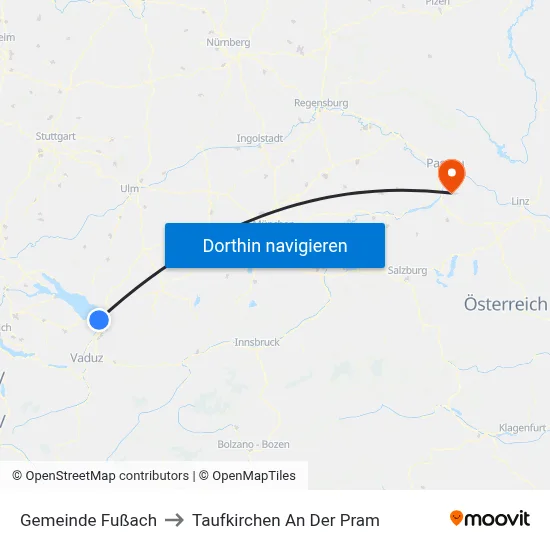 Gemeinde Fußach to Taufkirchen An Der Pram map