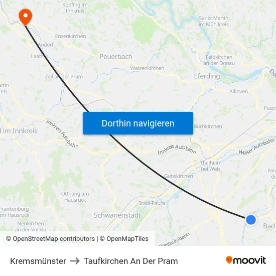 Kremsmünster to Taufkirchen An Der Pram map