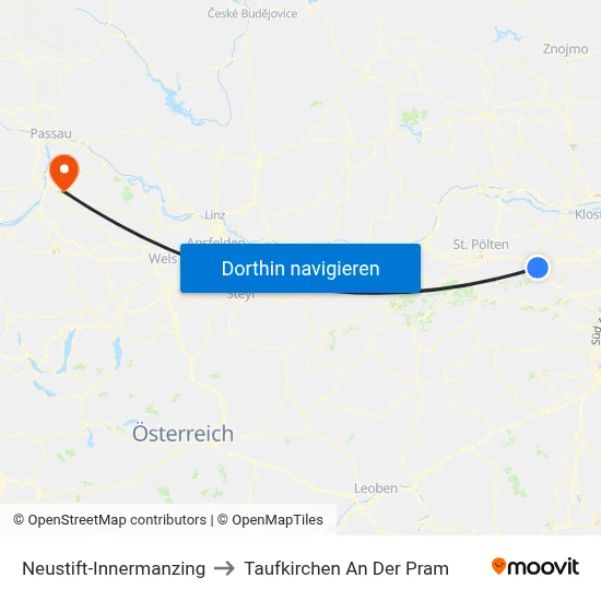 Neustift-Innermanzing to Taufkirchen An Der Pram map