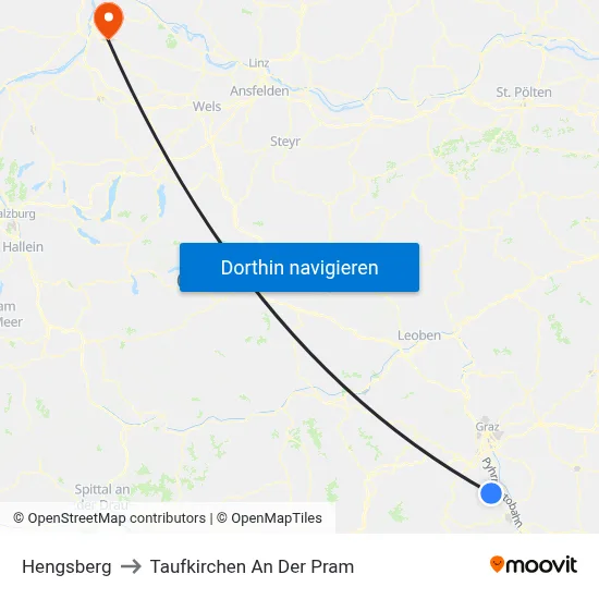 Hengsberg to Taufkirchen An Der Pram map