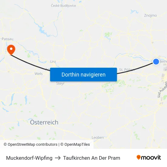 Muckendorf-Wipfing to Taufkirchen An Der Pram map