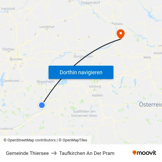 Gemeinde Thiersee to Taufkirchen An Der Pram map