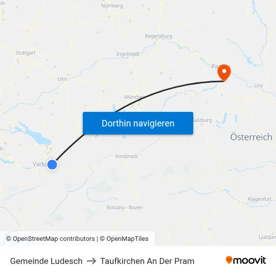 Gemeinde Ludesch to Taufkirchen An Der Pram map