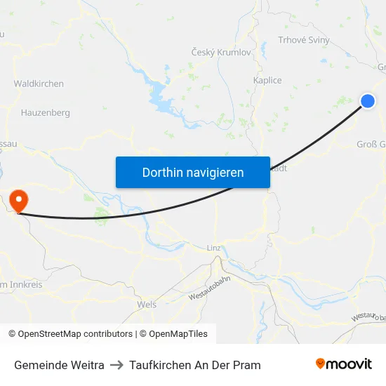Gemeinde Weitra to Taufkirchen An Der Pram map