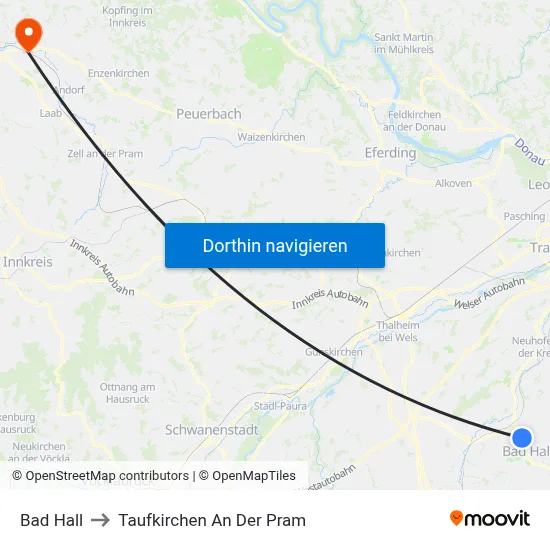 Bad Hall to Taufkirchen An Der Pram map