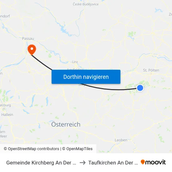 Gemeinde Kirchberg An Der Pielach to Taufkirchen An Der Pram map