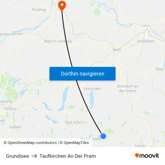 Grundlsee to Taufkirchen An Der Pram map