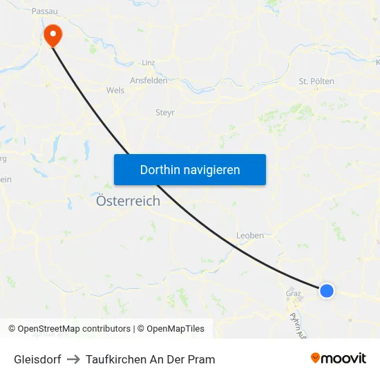 Gleisdorf to Taufkirchen An Der Pram map