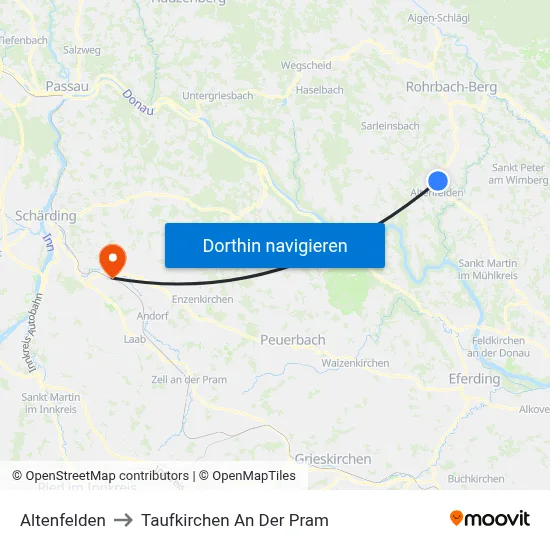 Altenfelden to Taufkirchen An Der Pram map