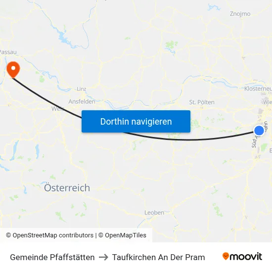 Gemeinde Pfaffstätten to Taufkirchen An Der Pram map