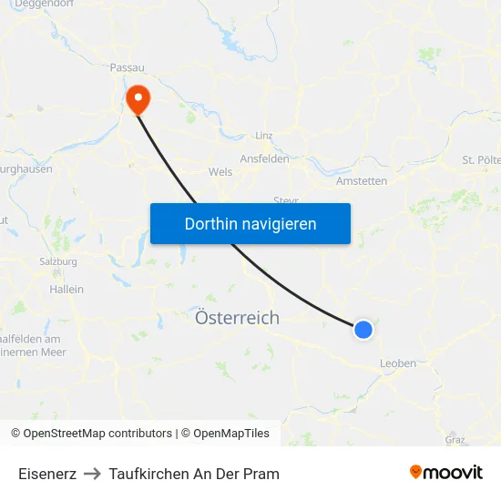 Eisenerz to Taufkirchen An Der Pram map