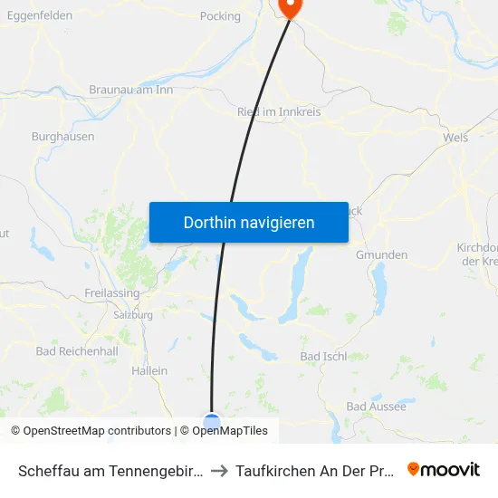 Scheffau am Tennengebirge to Taufkirchen An Der Pram map