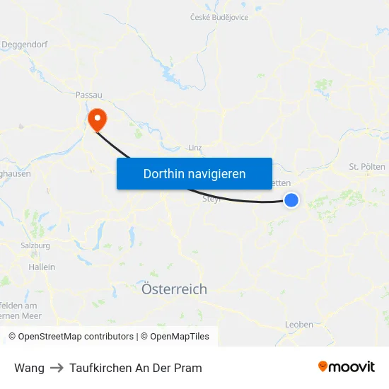Wang to Taufkirchen An Der Pram map