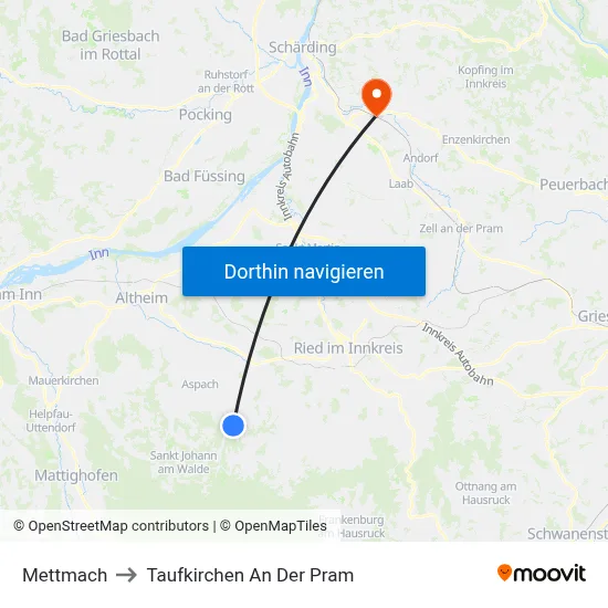 Mettmach to Taufkirchen An Der Pram map