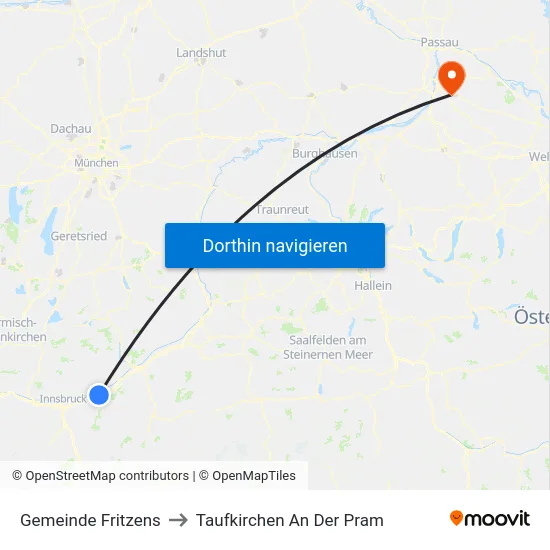 Gemeinde Fritzens to Taufkirchen An Der Pram map
