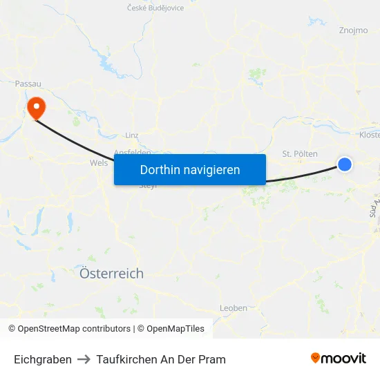Eichgraben to Taufkirchen An Der Pram map